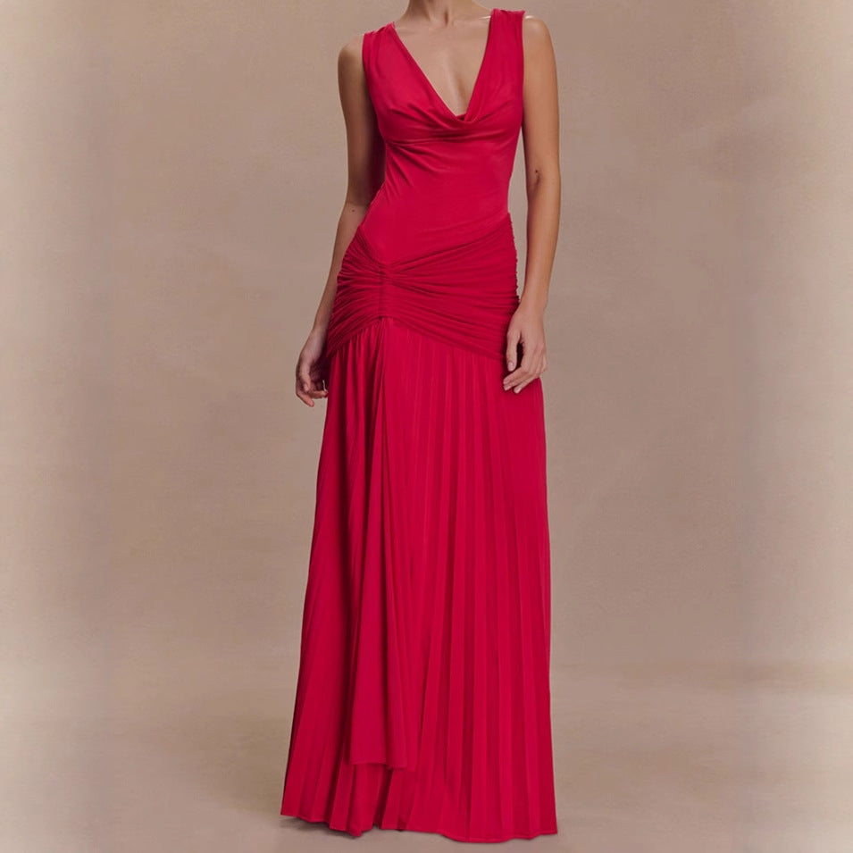 Damen Elegantes Maxikleid mit raffinierten Drapierungen und figurbetontem Schnitt