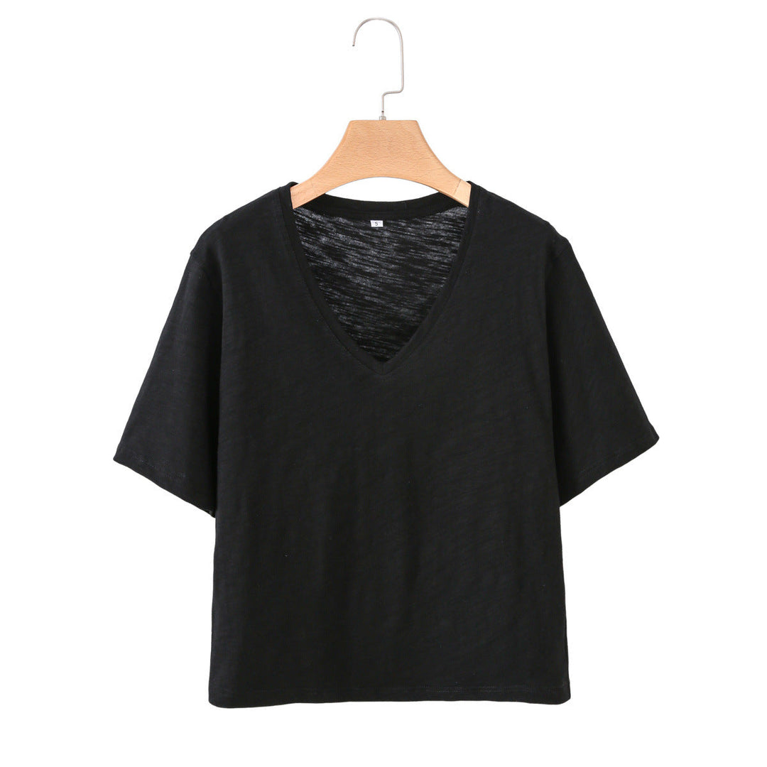Damen V-Ausschnitt T-Shirt aus hochwertiger Baumwolle mit lässigem Schnitt