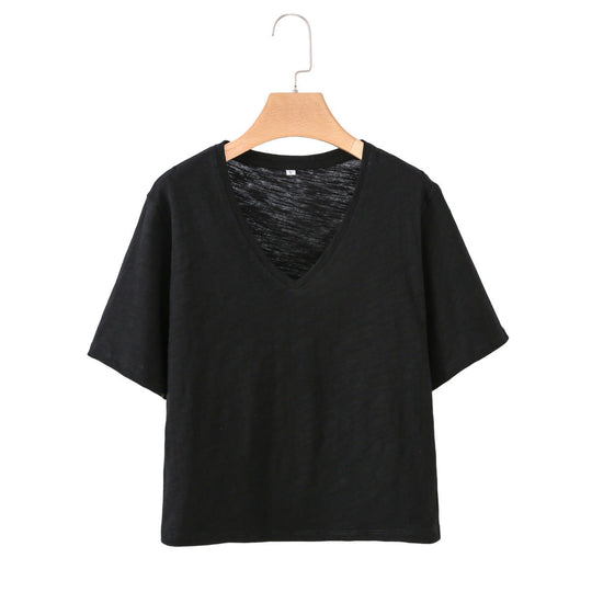 Damen V-Ausschnitt T-Shirt aus hochwertiger Baumwolle mit lässigem Schnitt