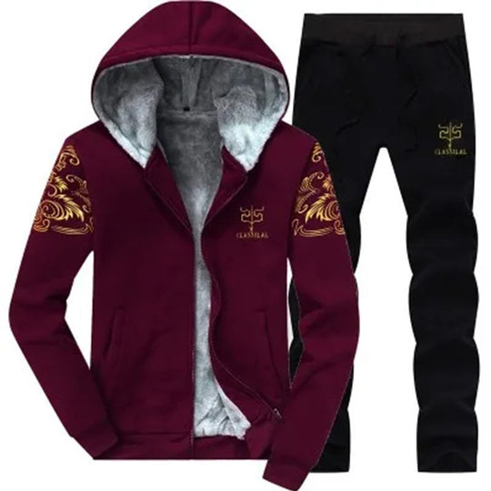 Herren Fleece-gefüttertes Freizeit-Set mit Kapuzenjacke und Thermo-Jogger Shop Nory