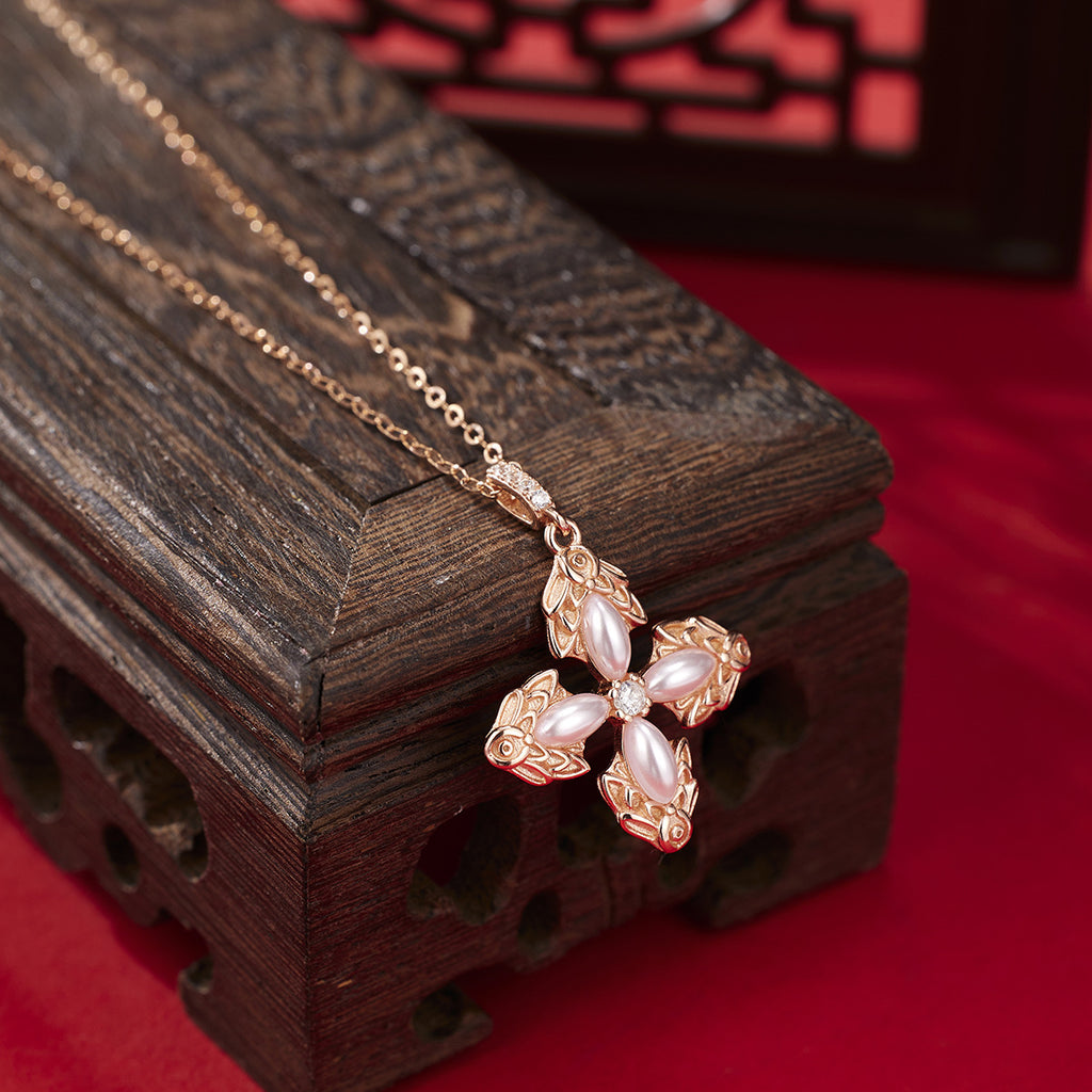 Damen elegante Halskette mit kunstvollem Kreuz-Anhänger Shop Nory