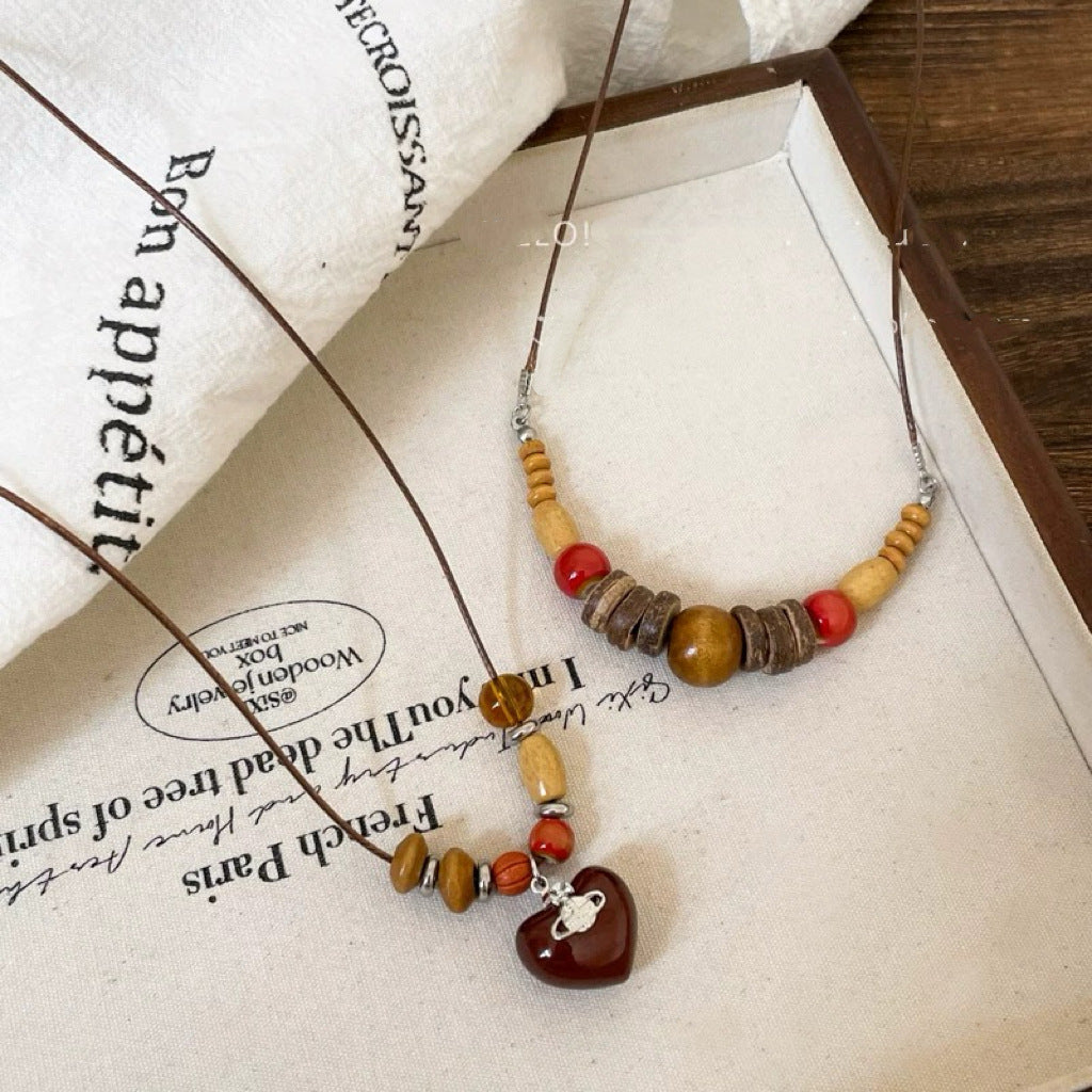 Damen Ethnische Halskette aus Holz und hochwertigen Materialien Shop Nory