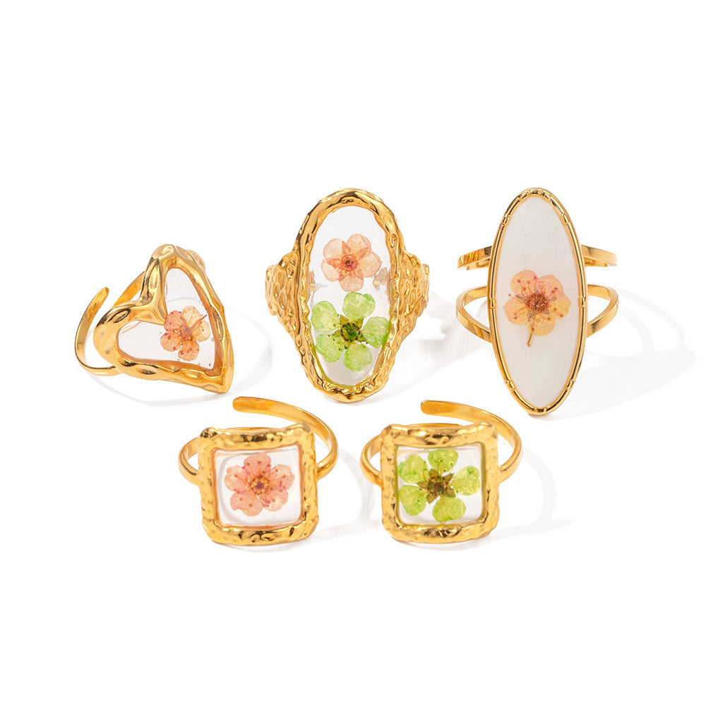 Damen Offener Ring mit charmanten floralen Motiven und hypoallergener Edelstahlverarbeitung Shop Nory