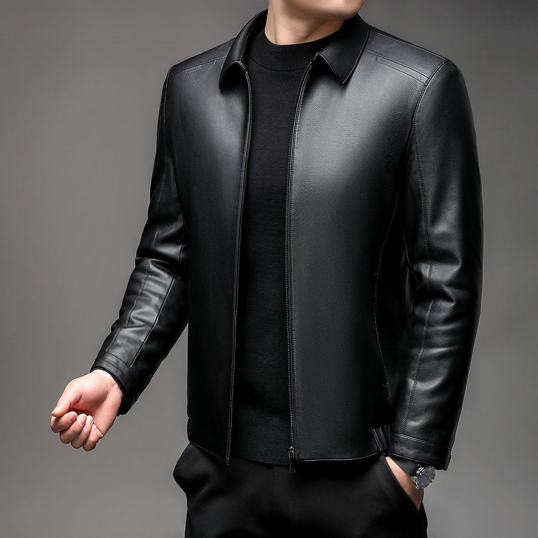 Herren Glatte Kunstlederjacke mit wärmendem Kunstfellfutter, Hemdkragen und elastischem Saum Shop Nory