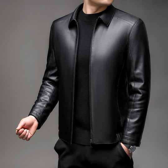 Herren Glatte Kunstlederjacke mit wärmendem Kunstfellfutter, Hemdkragen und elastischem Saum Shop Nory