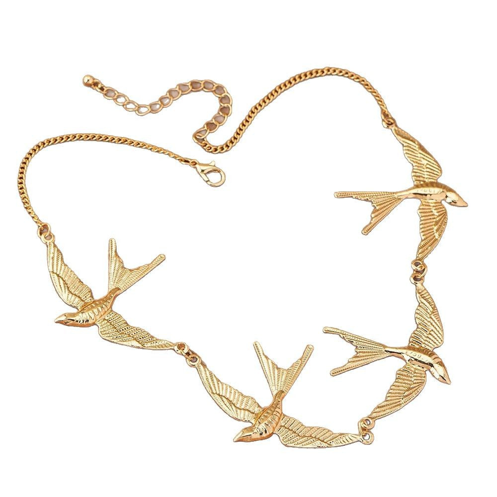 Damen Halskette mit eleganten, schwebenden Vogelmotiven Shop Nory