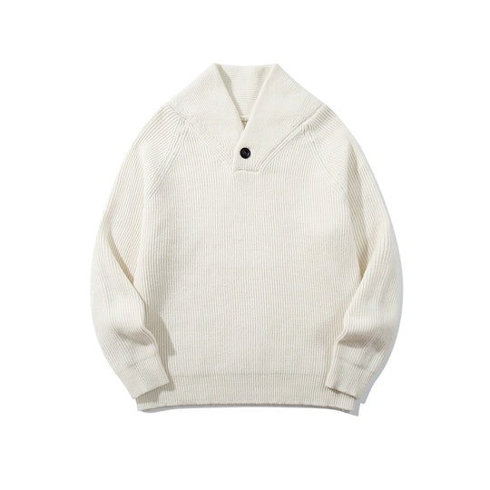 Unisex Gerippter Shawlkragen-Pullover mit Ein-Knopf-Detail Shop Nory