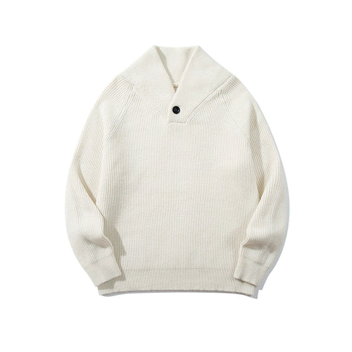 Unisex Gerippter Shawlkragen-Pullover mit Ein-Knopf-Detail Shop Nory