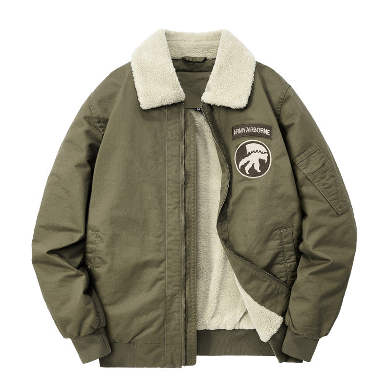 Herren Pilotenblouson mit Teddyfutter, gestickten Patches und Canvasaußenstoff Shop Nory