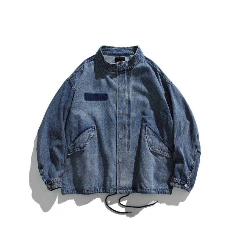 Herren Oversize-Jeansjacke mit Stehkragen, aufgesetzten Taschen und Tunnelzug Shop Nory