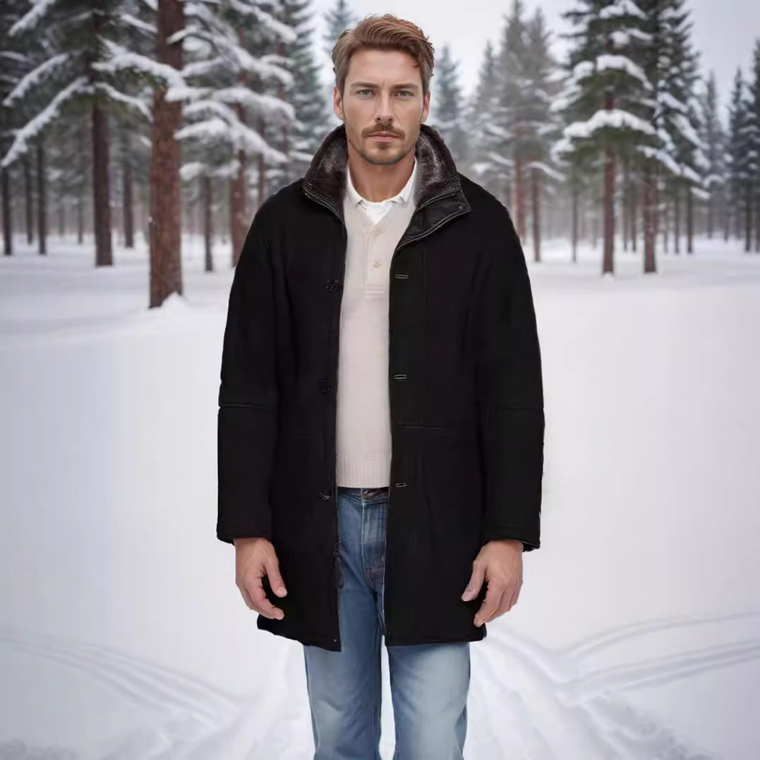 Herren Langer Thermomantel im Field-Stil mit Kunstlammfell-Innenseiten und Zweiwege-Reißverschluss Shop Nory