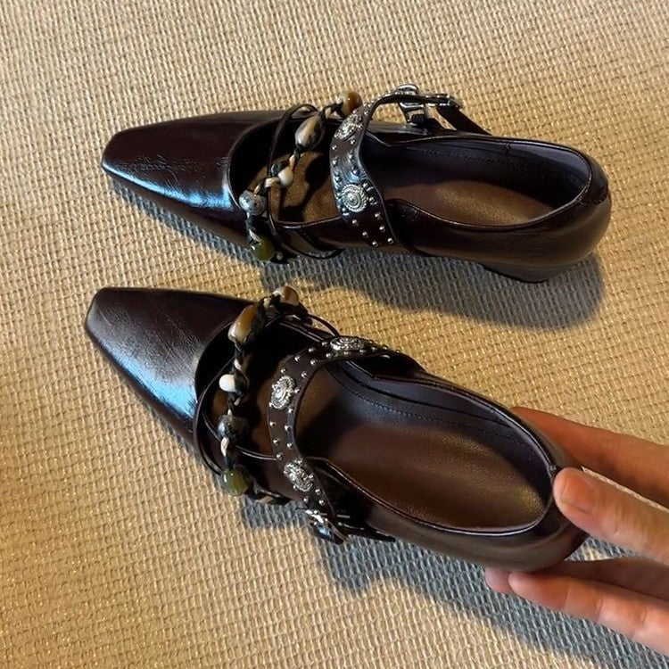 Damen Verzierten Loafer‑Mules mit quadratischer Zehenpartie und Perlenriemen Shop Nory