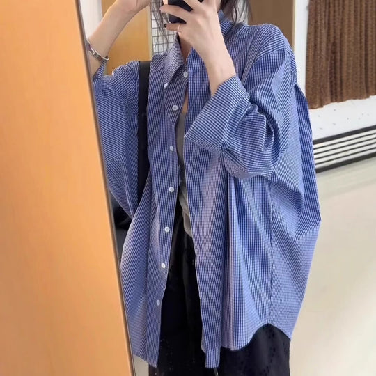 Damen Oversize-Hemd mit Vichy-Karo, weitem Fall und durchgehender Knopfleiste Shop Nory