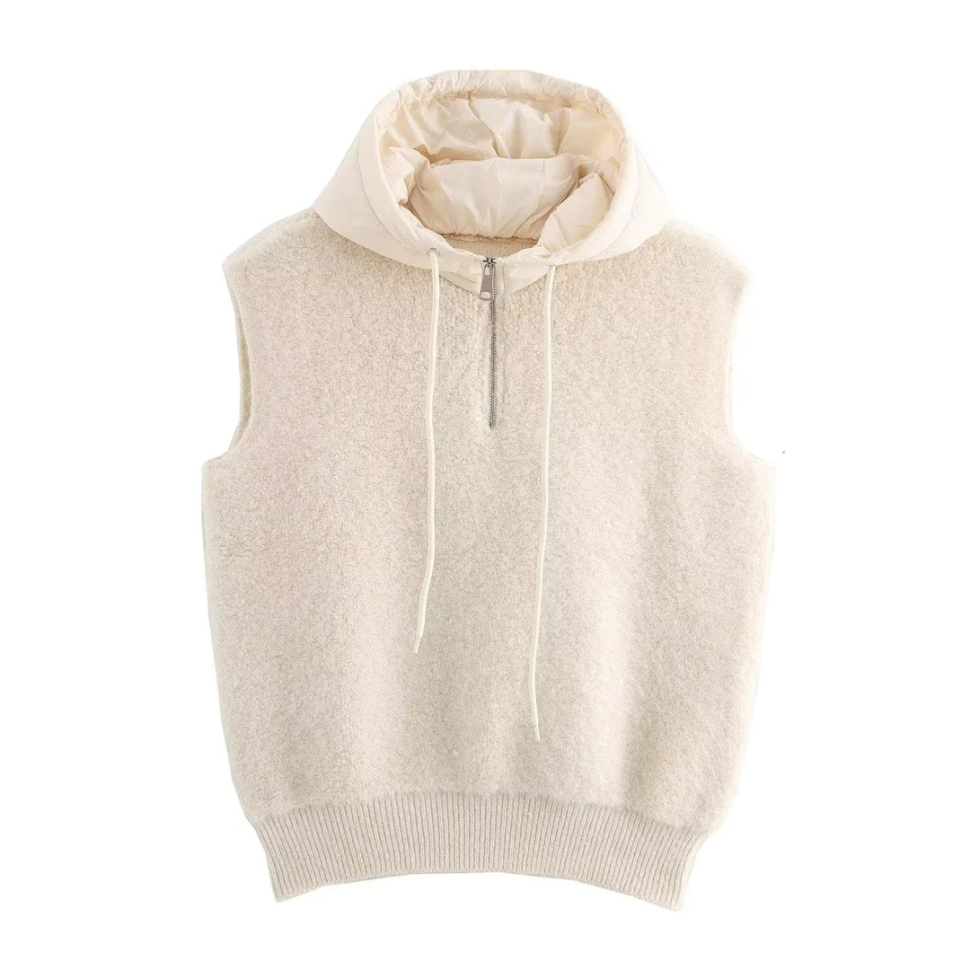 Damen Ärmellose Strickweste mit gesteppter Kapuze und halbem Reißverschluss Shop Nory