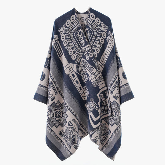 Damen Oversize-Jacquardponcho im Kimono-Stil mit grafischem Medaillonmotiv Shop Nory