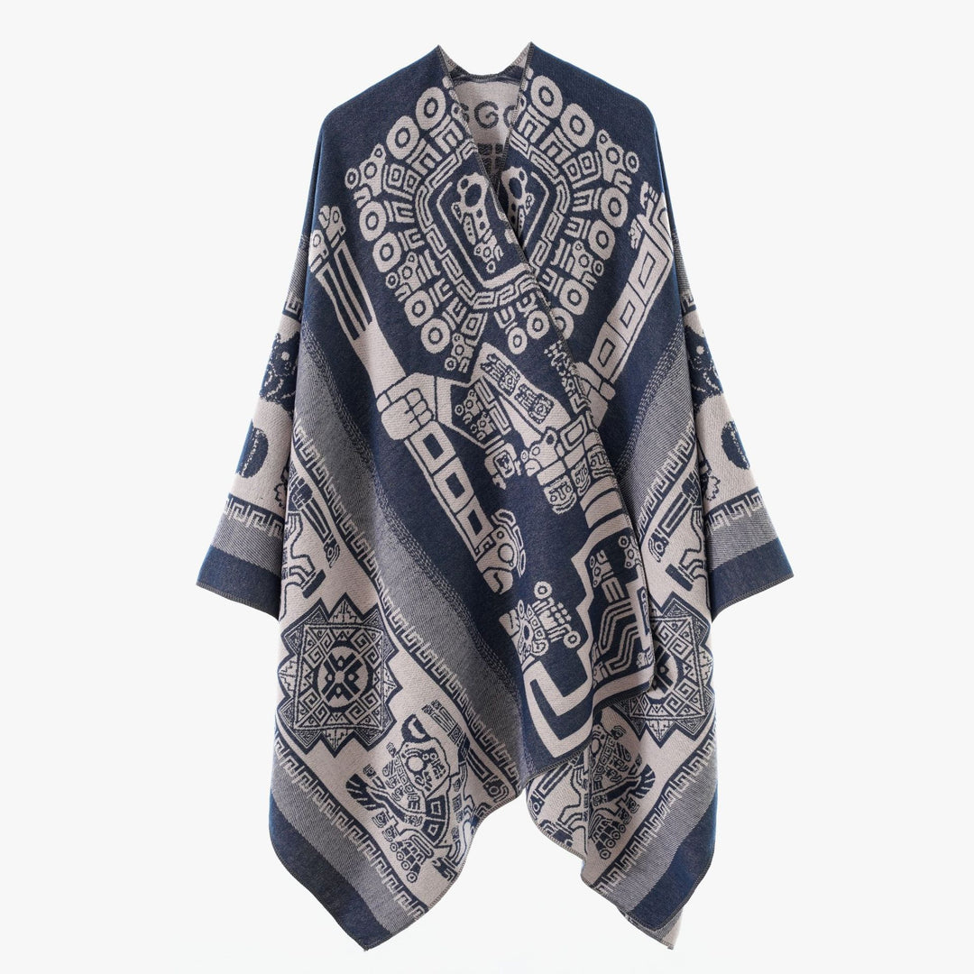 Damen Oversize‑Jacquard‑Wrapcape mit geometrischem Aztekenmuster Shop Nory