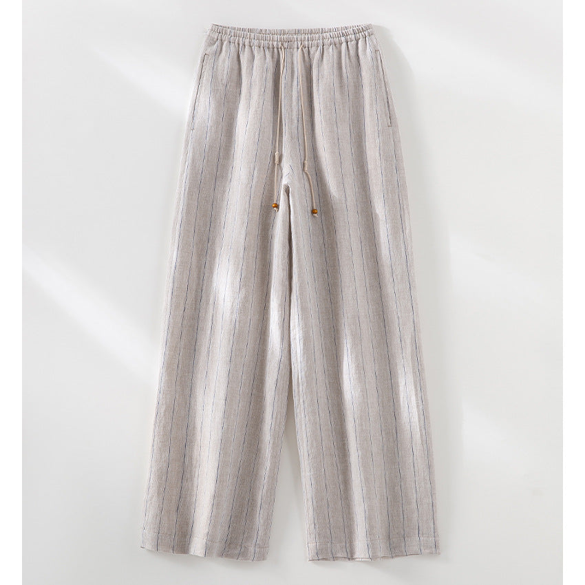 Damen Leichte Hochbund-Loungehose aus Leinenmix mit Tunnelzug und Nadelstreifen-Optik Shop Nory