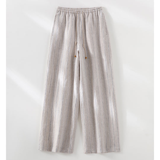 Damen Leichte Hochbund-Loungehose aus Leinenmix mit Tunnelzug und Nadelstreifen-Optik Shop Nory