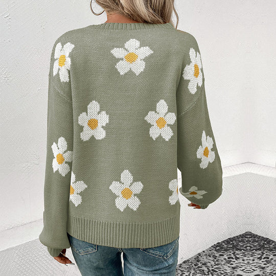 Damen Gemusterter Strickpullover mit Blumenmotiv Shop Nory