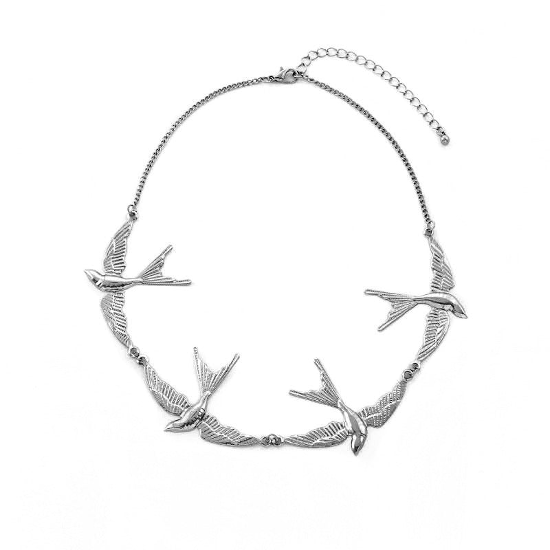 Damen Halskette mit eleganten, schwebenden Vogelmotiven Shop Nory