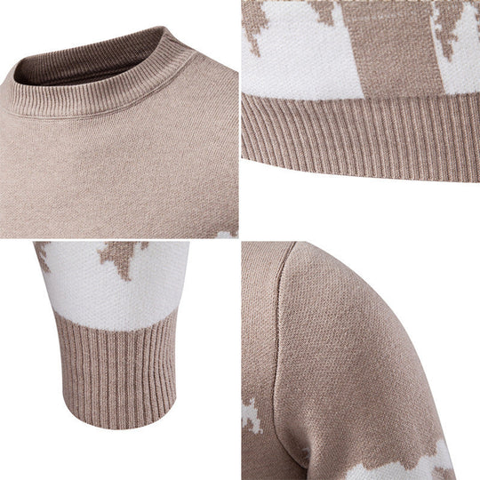 Herren Strickpullover mit Bergmotiv und hohem Kragen