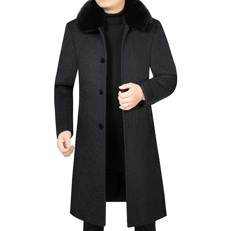 Herren Langer Wollmix-Mantel mit abnehmbarem Kunstfellkragen und gesteppter Thermowattierung Shop Nory