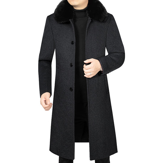 Herren Langer Wollmix-Mantel mit abnehmbarem Kunstfellkragen und gesteppter Thermowattierung Shop Nory