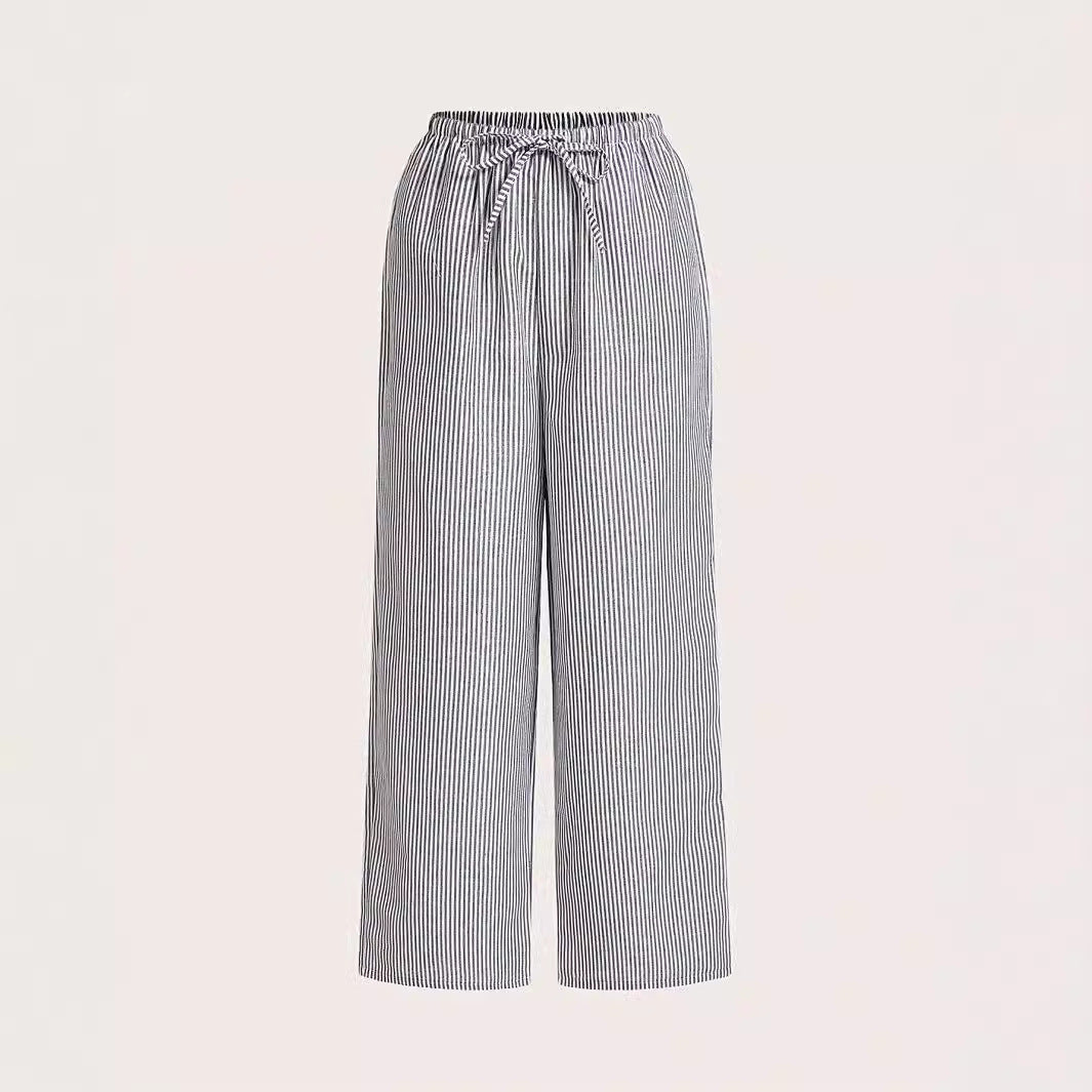 Damen Weite Sommerhose mit komfortablem Gummibund und Streifenmuster