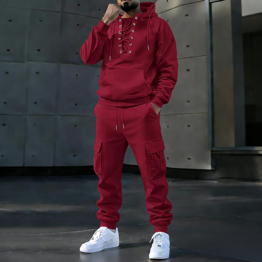 Herren Kapuzenpullover mit markanter Vorderschnürung, Kängurutasche und elastischen Bündchen Shop Nory