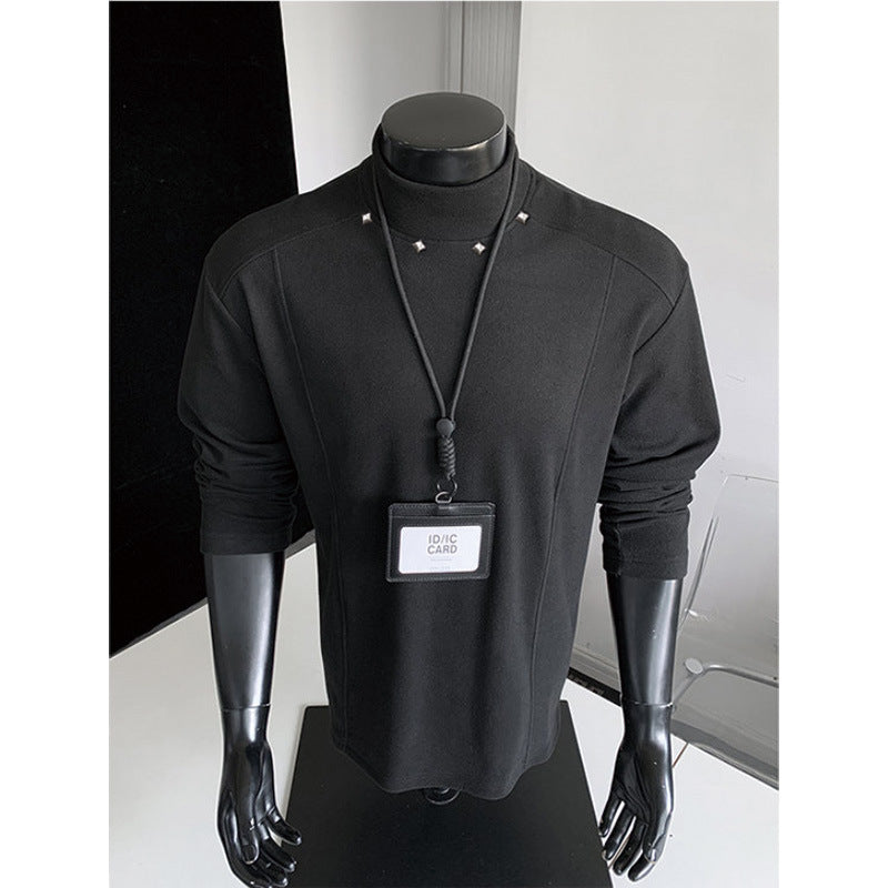 Herren Rollkragen-Feinstrickshirt mit Metallnieten am Kragen und schmaler Silhouette Shop Nory