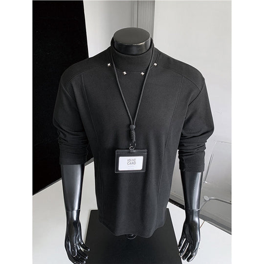 Herren Rollkragen-Feinstrickshirt mit Metallnieten am Kragen und schmaler Silhouette Shop Nory