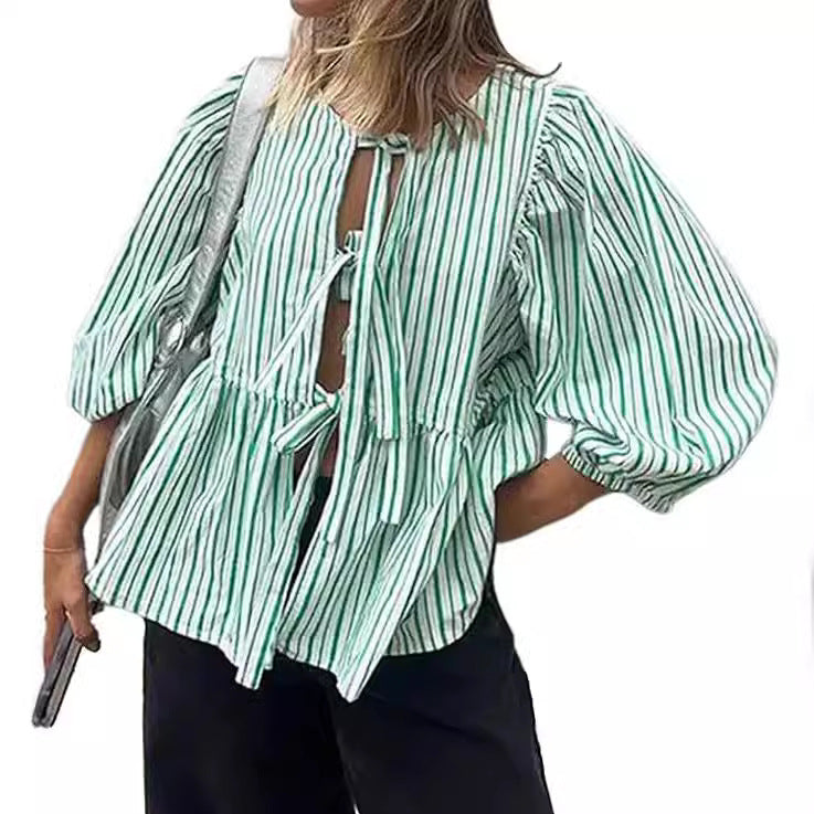 Damen Bluse mit voluminösen Ärmeln und modischem Leopardenmuster