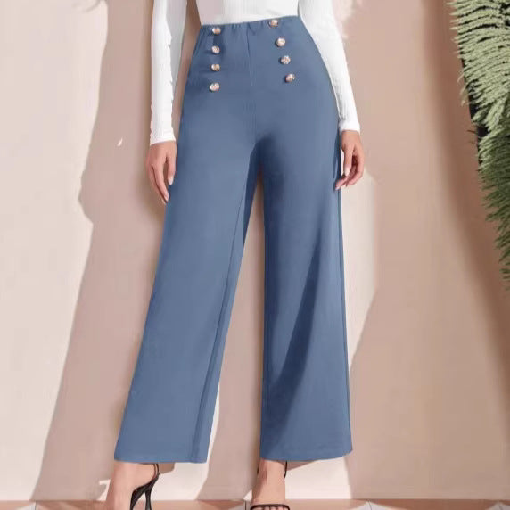 Damen nan hohe Taillenhose mit weitem Bein, maritim inspirierten Zierknöpfen Shop Nory