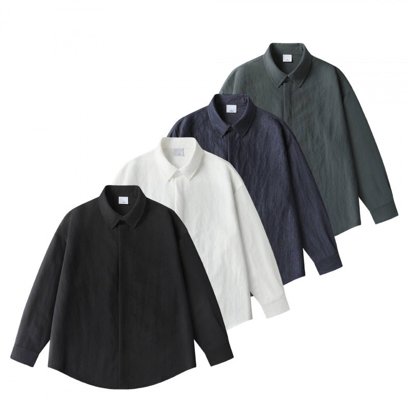 Unisex Oversize Leinenhemd mit verdeckter Knopfleiste und überschnittener Schulter Shop Nory