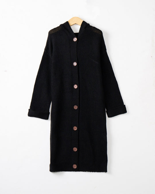 Damen Kapuzen-Longcardigan aus mitteldickem Rippstrick mit durchgehender Knopfleiste und lockerem Oversize-Schnitt Shop Nory