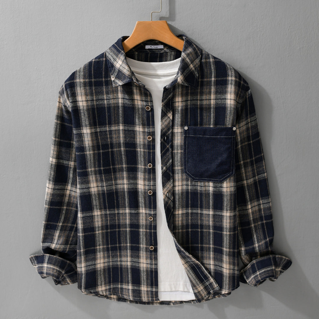 Herren kariertes Flanell-Overshirt im Relaxed-Fit mit kontrastierter Brusttasche Shop Nory