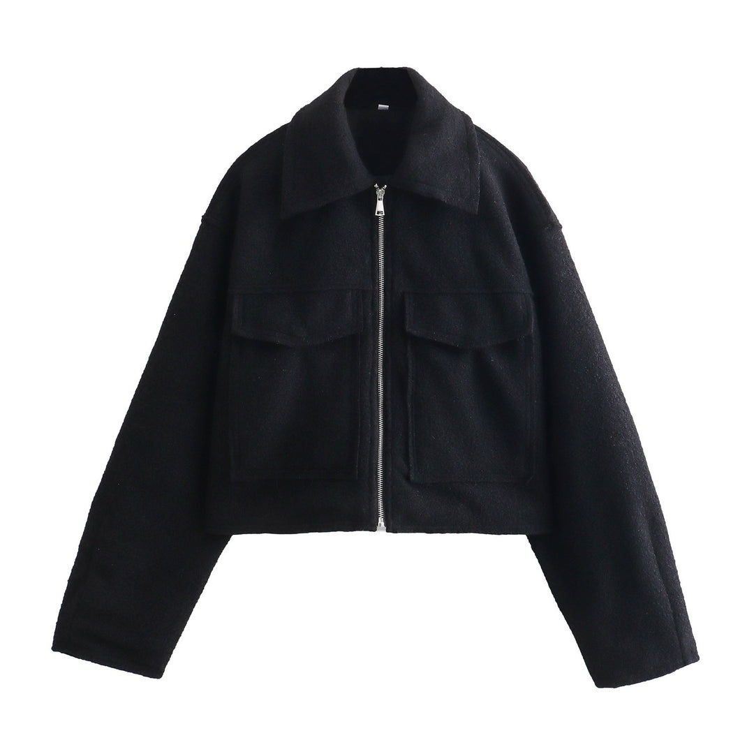 Damen Kurze Bouclé‑Jacke im Boxy‑Cut mit Reißverschluss und Pattentaschen Shop Nory