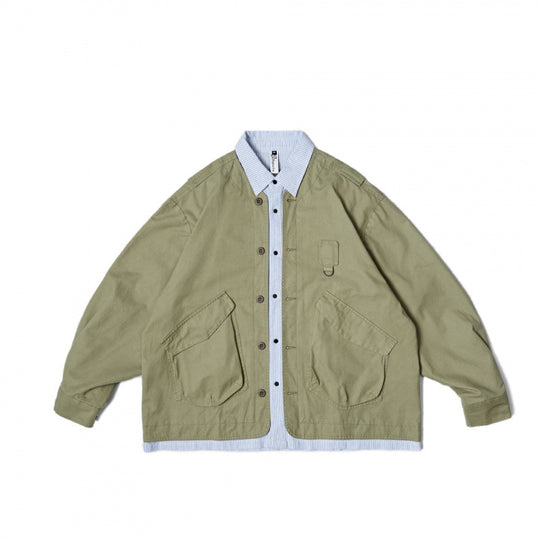 Unisex Oversize-Hemdjacke im Worker-Stil mit aufgesetzten Klappentaschen und kontrastierter Hemdblende Shop Nory