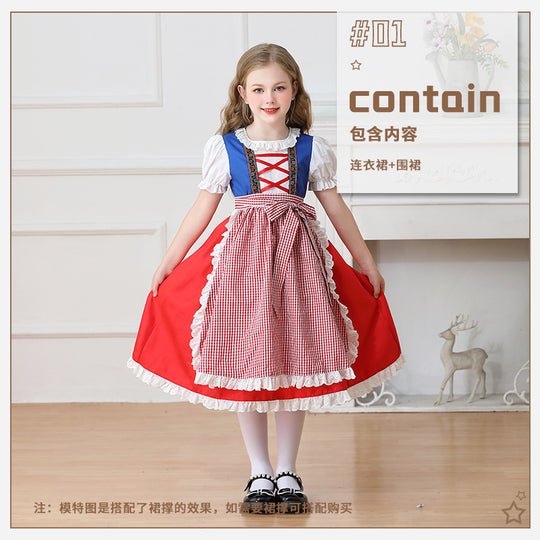 Damen nan traditionelles Kinder-Dirndl Kleid mit geraffter Schürze und Spitzenbesatz Shop Nory
