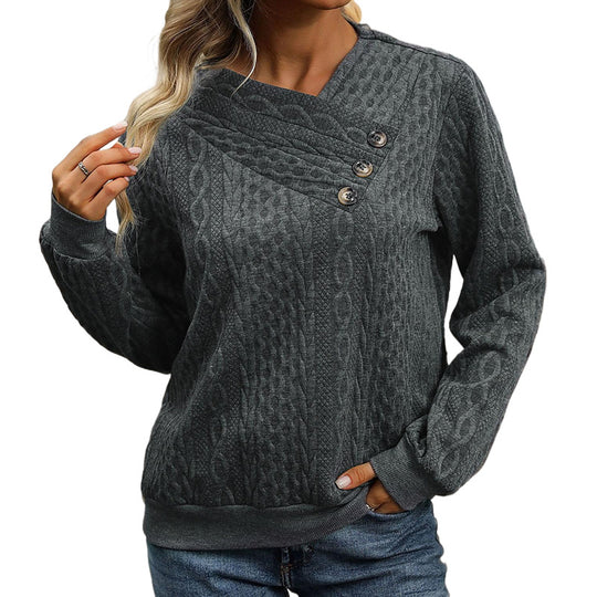 Damen Strukturierter Zopfstrick-Pullover mit asymmetrischer Knopfleiste & Rundhalsausschnitt Shop Nory