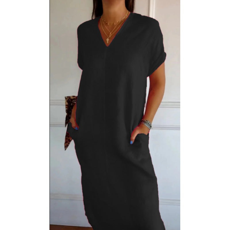 Damen Lässiges V-Ausschnitt Kleid mit praktischen Taschen und oversize Schnitt Shopnory