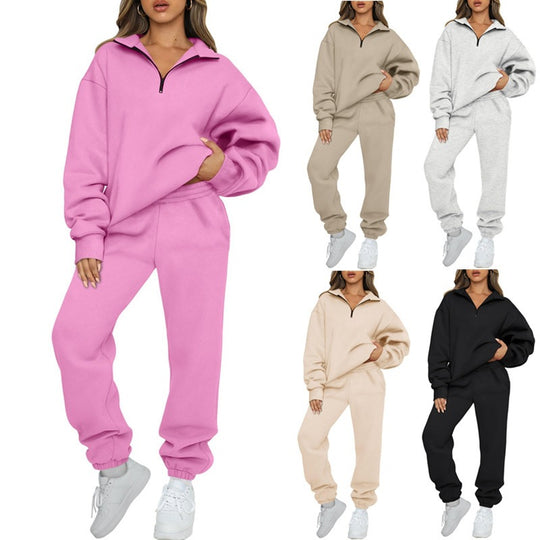 Damen nan Halbzip-Loungewear-Set mit übergroßem Kragenpullover und taillierter Jogginghose mit elastischem Bund Shop Nory
