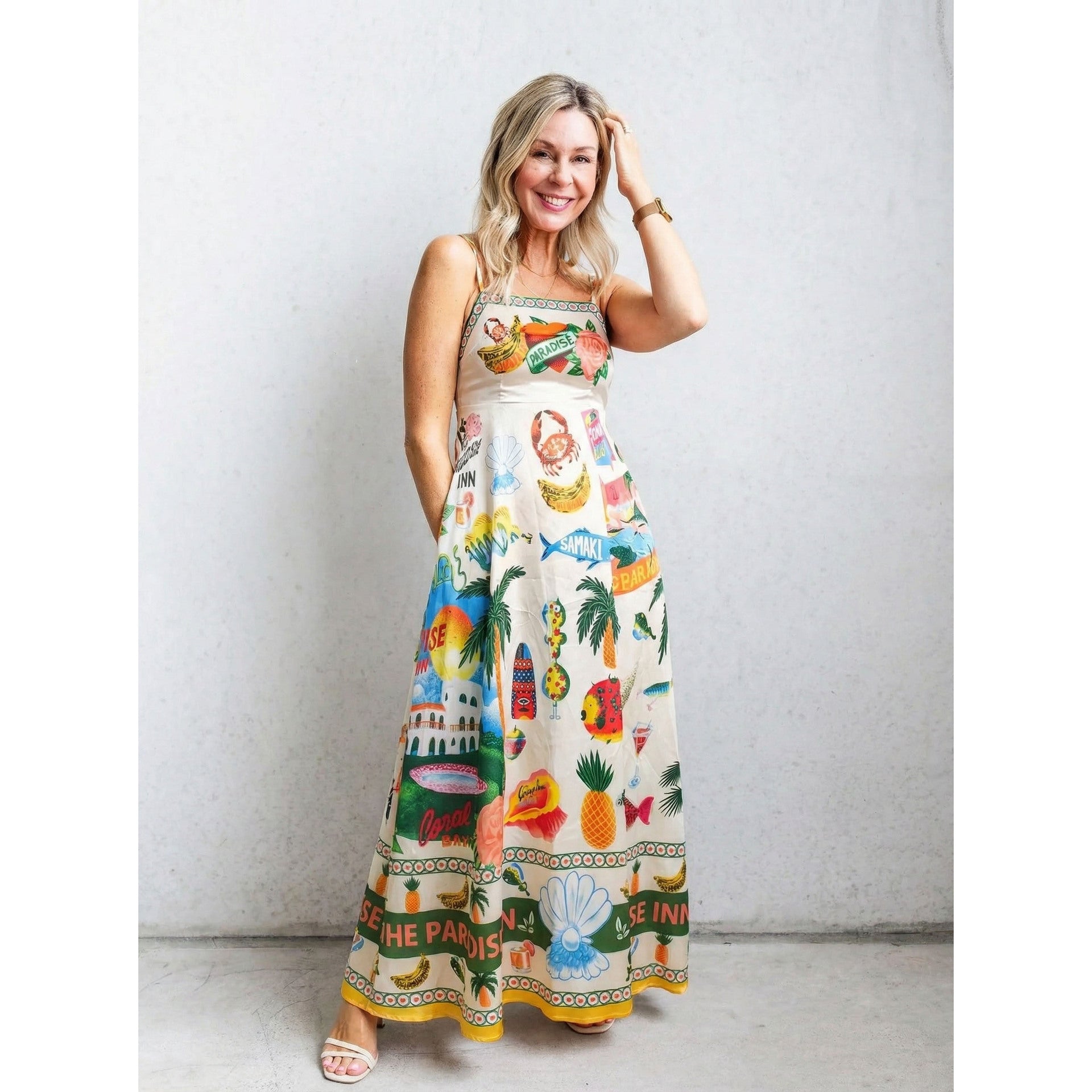 Damen Maxi-Kleid mit aufregendem Grafikdruck und verspieltem Design