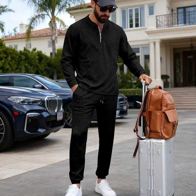 Herren Leichtes Henley-Loungewear-Set mit Kontrastkragen, Tunnelzug-Jogger und elastischen Bündchen Shop Nory