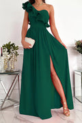 Damen Maxikleid mit asymmetrischem Schnitt und voluminösem Rüschendetail