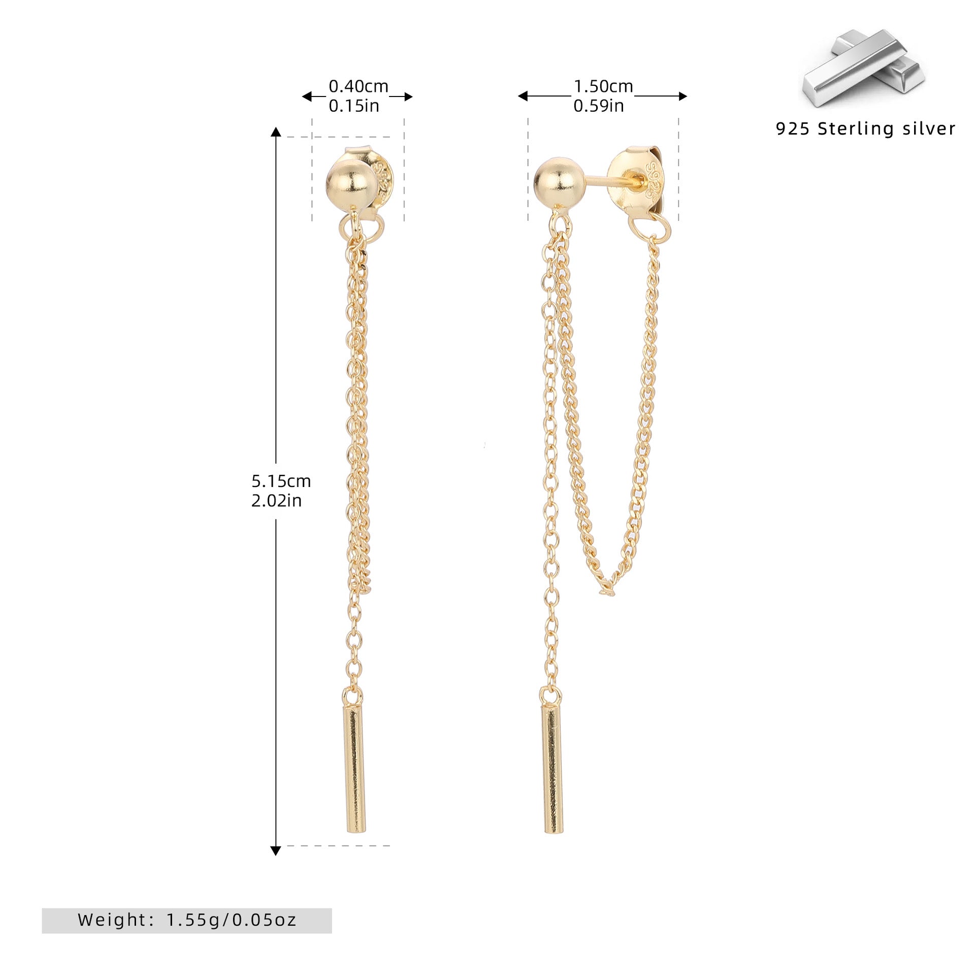 Damen Ohrhänger mit eleganten Ketten und goldfarbener 925 Sterling Silber-Beschichtung Shop Nory