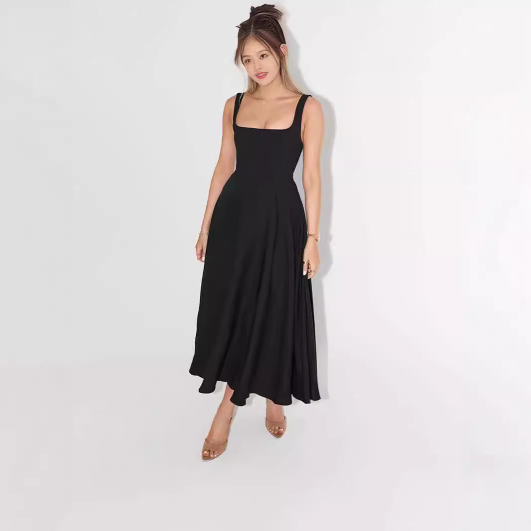 Damen A-Linien Maxikleid mit quadratischem Ausschnitt und fließendem Stoff