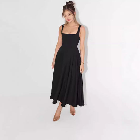 Damen A-Linien Maxikleid mit quadratischem Ausschnitt und fließendem Stoff