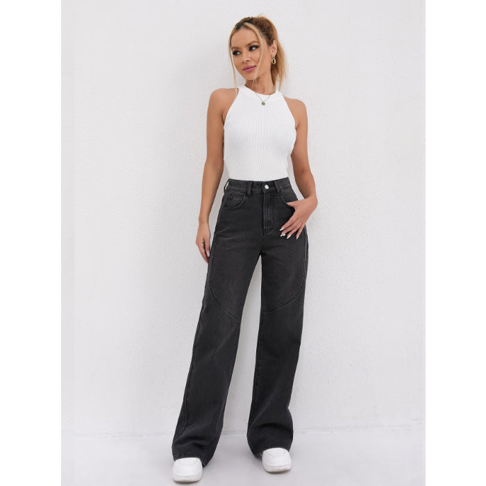 Damen Weite Hochtaillen-Jeans mit einzigartigen Nahtdetails und lässigem Schnitt Shopnory