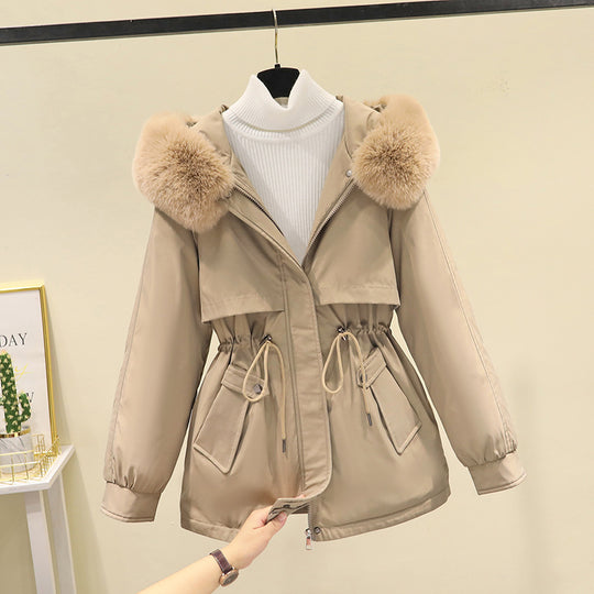 Damen nan taillierter Kurzparka mit Kordelzugtaillierung, Kapuze und großen Pattentaschen Shop Nory